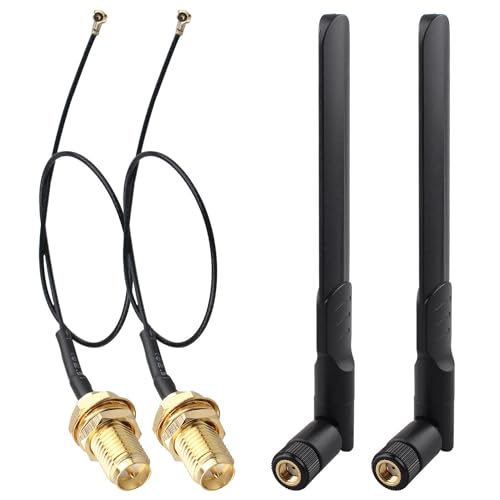 Futheda 2Set 2.4GHz 5GHz 5.8GHz 8dBi Dual Band WiFi Antenna RP-SMA Male Aerial＋15cm U.FL IPX MHF4 to RP-SMA Female Extension Cable for M.2 NGFF Intel Wireless Network Card WiFi Adapter Laptop