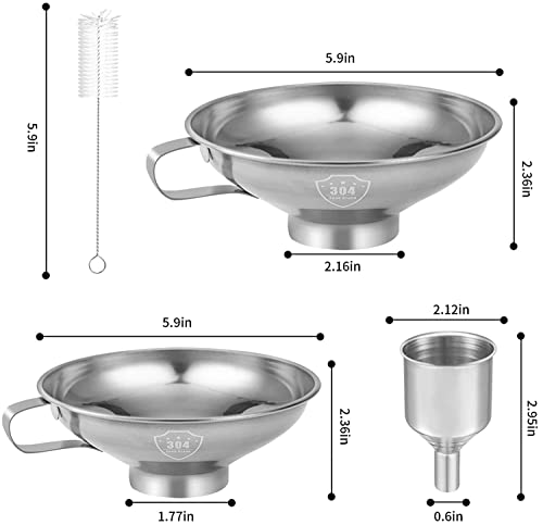 HAUSPROFI Canning Funnel, 304 Stainless Steel Wide Mouth Funnel for Kitchen Use, Canning Funnel for Wide and Regular Mason Jars, 3 Pack Large Funnel Set for Food Transferring - Thumbnail 2