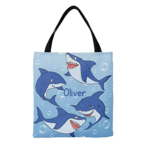 Yeshop Shark Blue Personalized Canvas Tote Bags, Reusable Bags for Shopping,Travel,School Handbag Gift, 14.17 Inch x 14.57 Inch