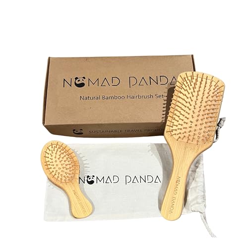 NomadPanda Natürliche Bambus-Haarbürsten-Set, Standard-Bambus haarbürste holz & Reisebürste. Nachhaltiges, abbaubares Haarbürsten-Set. Tragbare Haar Massagebürste für alle Haartypen
