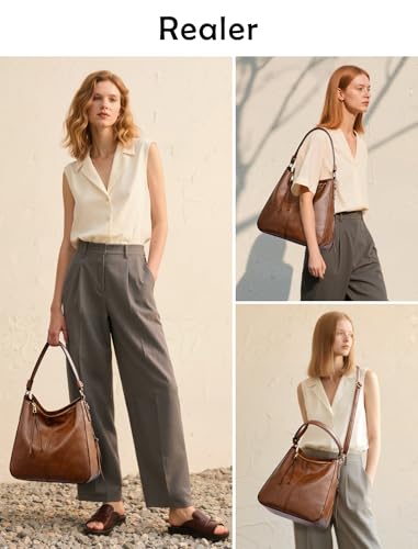 Realer Hobo Crossbody Bags for Women Designer Faux Leather Hobo Handbags Retro Large Size Shoulder Bag Bucket Purse - Image 4