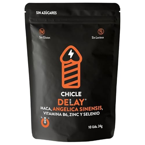 WUG GUMS Delay Cum Delayer, Gomme à Mâcher Sans Sucre, Sans Gluten, Sans Lactose, Non-OGM, 10 Unités, 24g, Avec Angelica Sinensis et Maca