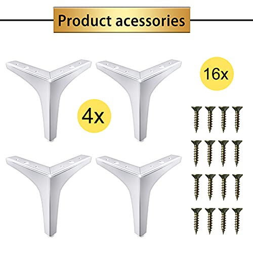Gosche Metal Furniture Legs 6 Inch, Chrome Polished Silver Sofa Legs Set Of 4, Modern Style Replacement Triangle Legs For Dresser Chair Bed Cabinet Cupboard Diy Replacement Couch Feet #TOP4