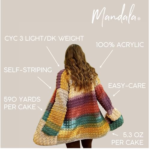Image of Lion Brand Yarn, Mandala DK Lightweight Yarn for Knitting, Crochet, and Crafts, Fenrir, 1 Pack, Self-Striping Acrylic Fiber for Baby Blankets, Multicolor Shawls and Variegated Cardigans