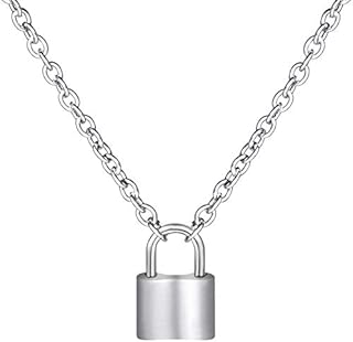 wisdompro Lock-Shape Pendant Necklace, Stainless Steel Punk Chain Choker Necklace for Women and Men 19.6 inches