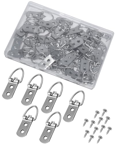 Image of 40 Pcs D-Ring Steel Picture Hangers, Heavy Duty Double Holes Paintings Hook