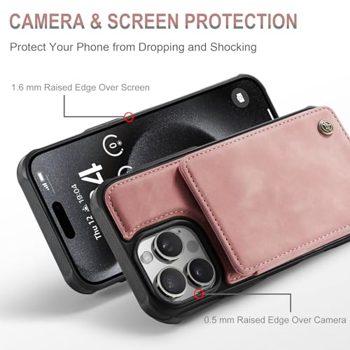 Vinich for iPhone 15 Pro Wallet Case with Card Holder, RFID Blocking Credit Slots Kickstand Shockproof Phone Cover Fit for iPhone 15 Pro 6.1" Rose Pink by Vinich - Used condition - Image 3