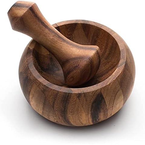 IBLAY Mortar and Pestle, Acacia Wood Herb Spice Masher Mortar,Pestle Grinder/Chopper for Herbs, for Garlic Press, Coffee Grinder, Ginger Crusher, Spice Grinding, Spices and Kitchen Usage Cover