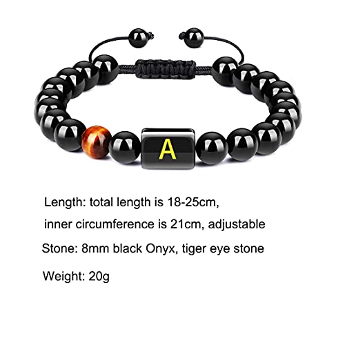 Fltsf.h Initial Bracelets For Men Letter Link Handmade 8Mm Natural Black Onyx Tiger Eye Stone Beads Braided Rope Meaningful Bracelet Father's Day Gift #TOP4
