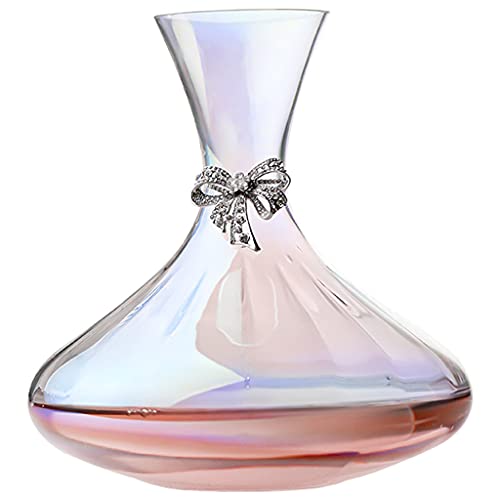 Decanter Elegant Open Decanter Carafe Personalized Whiskey Decanter,Color Crystal Glass Wine Bottle,Creative Household Wine Decanter,With Diamond-studded Bow (Color : Rainbow colors, Size : 2400ml)