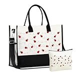InnoBeta Ladybug Gifts for Women Canvas Tote Bag, Ladybug Gifts Tote with Top Zipper Closure and Shoulder Strap for Birthday, Mother's Day, Christmas