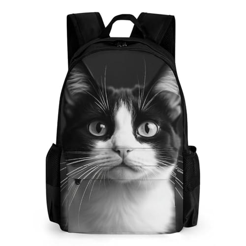 Fashion Backpack for Unisex Adult Laptop Backpacks with Adjustable Padded Straps Large Bookbag White And Black Cat Daypack