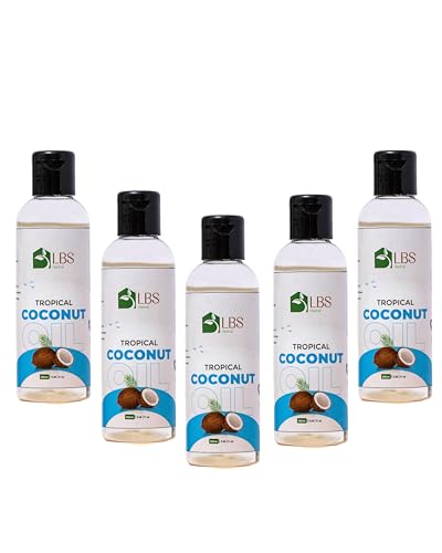 Image of LBS Pure Coconut Oil 100% Extra Virgin Cold-Pressed Organic Oil For Hair, Skin, & Cooking Deeply Moisturizing & Nourishing Softens Skin - Ideal For Cooking & Massages 100Ml (Pack 5)