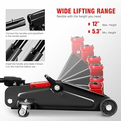 DNA Motoring 1.5 Ton Car Floor Jack Low Profile Hydraulic Trolley Service/Floor Jack, 1.5T / 3000 lbs Capacity, Lifting Range 5.3 Inch -12 Inch, with Storage Case, Black, TOOLS-00327-BK