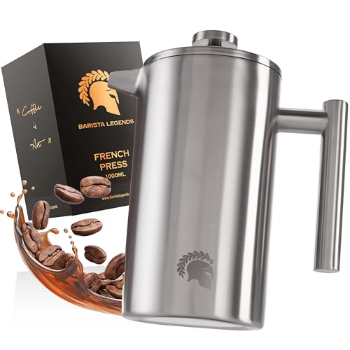 Barista Legends French Press Edelstahl Kaffeebereiter 1 Liter - Doppelwandige Thermo Kaffeepresse für dauerhaft frischen Filterkaffee - Auch als Kaffeezubereiter für Kaffee...