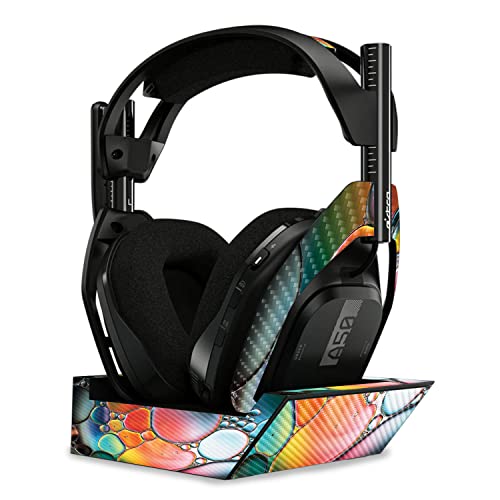 Image of MightySkins Carbon Fiber Skin Compatible with Astro A50 Wireless Headphones + Base Station (Gen 4) - Rainbow Bubbles | Protective, Durable Textured Carbon Fiber Finish | Easy to Apply