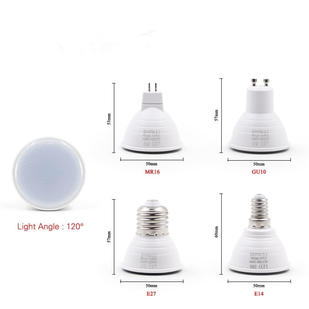 XYAL Lampadine, Confezione da 20, Faretti a LED Lampada AC220V E27/E14/GU10 6W Apparecchi di illuminazione Sorgente luminosa Lampade MR16(Cool white,GU10 6W 120 degree)