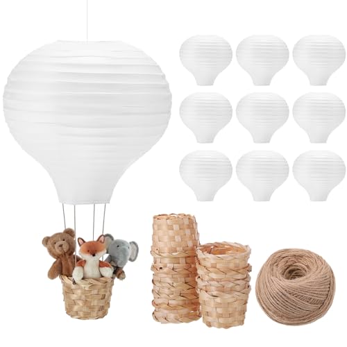 Meooeck 10 Pcs Hanging Hot Air Balloon Decorations Paper Lanterns 12 Inch Reusable Hot Air Balloon Decor Paper Lanterns Set for DIY Craft Wedding Birthday Christmas Home Living Room (White)