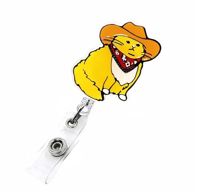 Cowboy Cat Badge Reel, Cute Badge Reels Retractable, Name Badge Holder Reel ID Clip, Funny Badge Reel for Nurse Nurses Office Worker Teacher Student,