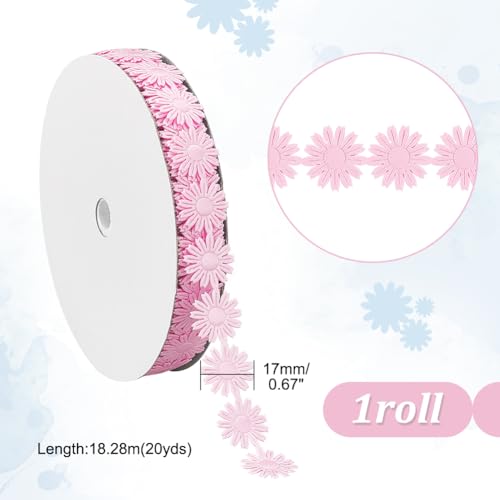 PH PandaHall 20 Yards Pink Flower Trim Ribbon, 17mm/0.6'' Decorative Lace, Polyester Sewing Trim - Image 2