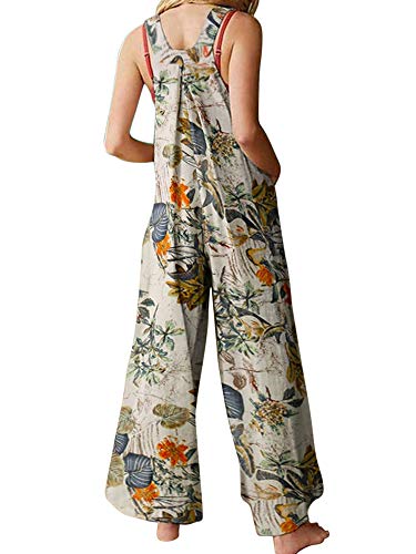 Springcmy Women Summer Baggy Ethnic 90S Retro Sling Jumpsuits Sleeveless Boho Hippies Wide Leg Buttons Harem Pant Romper #TOP1