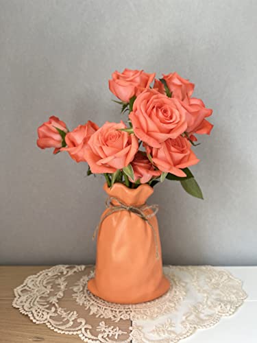 Oymomyo Ceramic Bag Vases For Flowers, Purse Bag Unique Modern Funky Vases Minimalist Home Decorative Living Room For Office Bedroom Centerpiece Décor (Orange) #TOP2