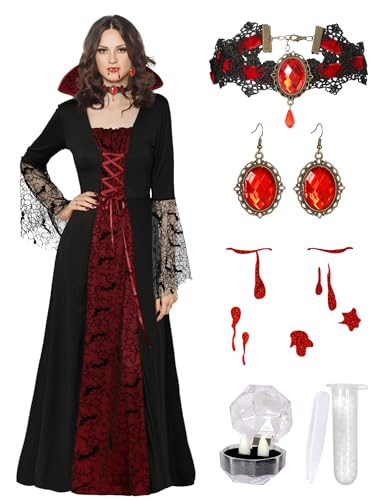 Vampire Costume for Women with teeth Accessories Gothic Vampire Dress