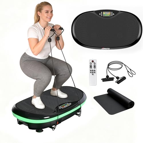 JOROTO Vibrationsplatte 4D für Zuhause -[3 leistungsstarke Motoren] Professionelles Ganzkörpertraining | LED-Lichtleisten Design | bis 158KG, Leise & rutschfest,Ideal für Heimfitness