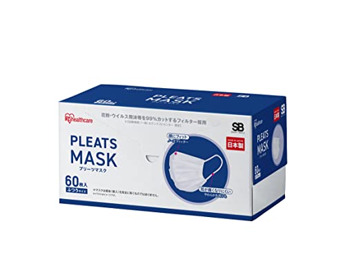 マスク 不織布 日本製 プリーツマスク ふつうサイズ 通気性 蒸れにくい 60枚入り 白 PN-AP60M ホワイト