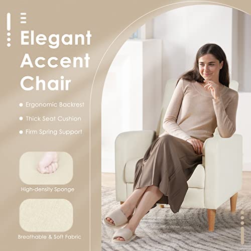 Colamy Modern Upholstered Accent Chair Armchair With Pillow, Fabric Reading Living Room Side Chair,Single Sofa With Lounge Seat And Wood Legs,Beige #TOP3