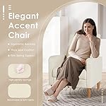 COLAMY Mid-Century Modern Upholstered Accent Chair with Back Pillow & Solid Wood Legs, Fabric Cozy Armchair for Living Room, Bedroom, Reading Nook, Apartment & Small Spaces, Beige - Image 5