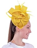 Biruil Women's Fascinator Hat Imitation Sinamay Feather Tea Party Pillbox Flower Derby (A Yellow)