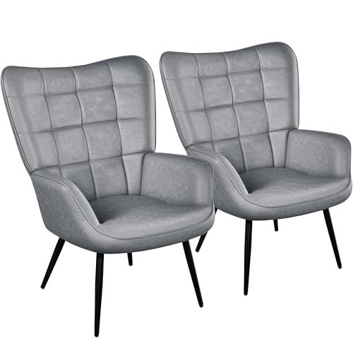 Yaheetech Accent Chairs, Large PU Leather High-Back Chair w/Metal Legs,