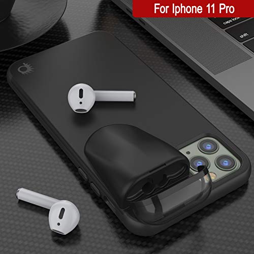 Punkcase Iphone 11 Pro Airpods Case Holder (Toppods Series) | Slim & Durable 2 In 1 Cover Designed For Iphone 11 Pro (5.8") | Protects Your Phone & Stores Your Airpods Gen. 1 & 2 [Black] #TOP1
