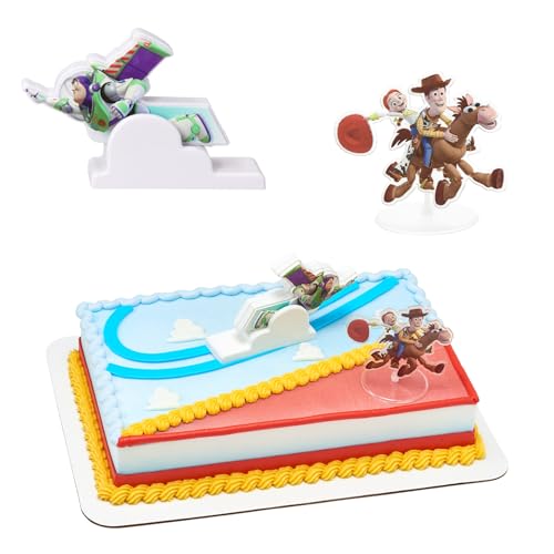 Disney And Pixar Toy Story Cake Topper | Woody, Buzz Lightyear, Jessie, & Bullseye Cake Decoration, Ready To Use, Food Safe - 2 Piece Set when assembled