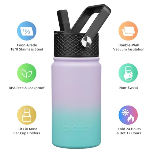Image of BJPKPK Insulated Water Bottle, 15oz Stainless Steel with Straw Lid