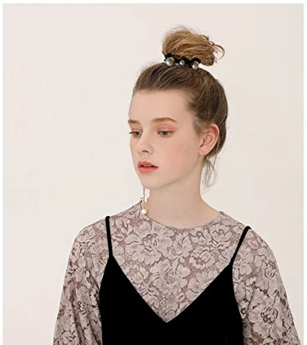 3 Pcs Pearl Hair Ties Black Lace Mesh Elastic Hair Tie Beaded Hair Ropes Genefy Pearls Ponytail Holder Hair Accessories For Women And Girls Artificial Hair Loop Can Be Used As Bracelet (Type-Lace) #TOP6