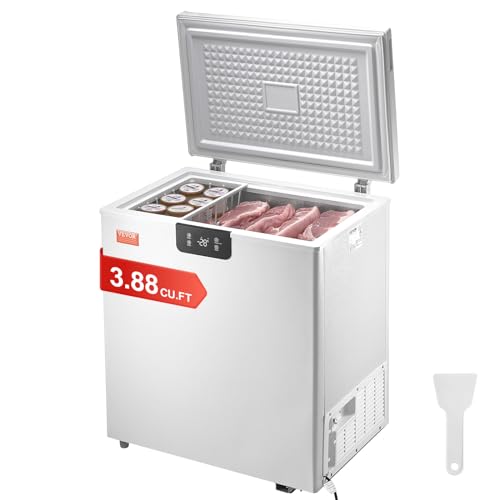 VEVOR Chest Freezer, 3.88 Cu.ft / 110 L Compact Deep Freezer, Free Standing Top Open Door Compact Freezers with 2 Removable Baskets & Adjustable Thermostat, Energy Saving & Low Noise, White on Fridge.com