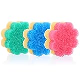 Oruola 3pcs Scrubbies for Dishes,Kitchen Scrub Pads,Dish Washing Sponge,Dual-Sided Temperature Scrubby Sponges,Flower Dual-Sided Sponge for Dish,Bathroom,Kitchen,Washing & Plus,Multipurpose