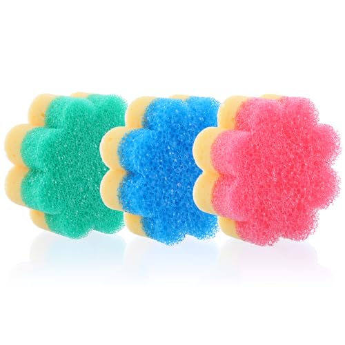 Image of Oruola 3pcs Flower Sponges, Dual-Sided Temperature Scrubbies for Dishes | Flower Kitchen Scrub Pads, Dish Washing Sponge,Dual-Sided Temperature Scrubby Sponges for Dish Bathroom Kitchen Washing Plus