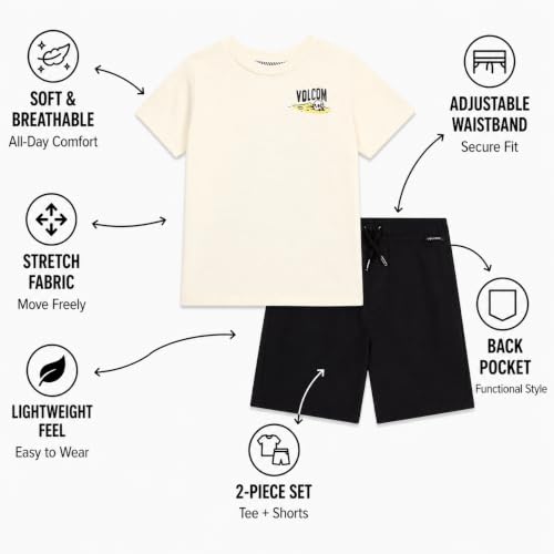 Image of Volcom Toddler Baby Boy Shorts Set - 2 Piece Short Sleeve Graphic Tees and Tech Stretch Shorts for Boys Infant Summer Clothes