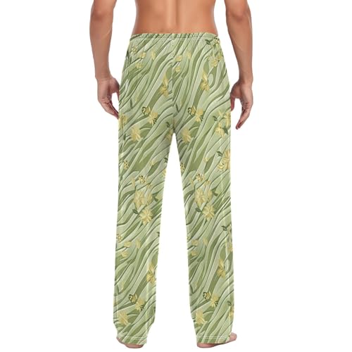 Mens Pajama Pants Sage Florals Green Stripe Soft Lounge Sleep Pj Bottoms with Drawstring Pockets3
