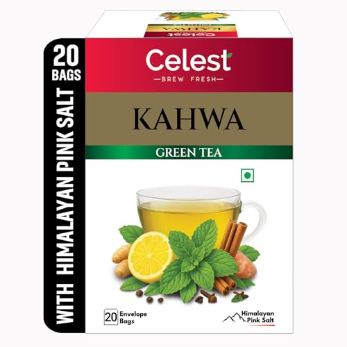 Celest Kahwa Green Tea, 20 Tea Bags | Helps in Detox | Contains Desi Herbs & Spices