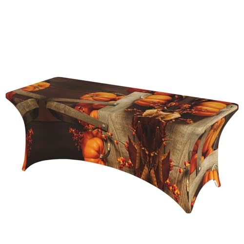 Housse de table stretch imprimee citrouille infroissable pour fete - 2