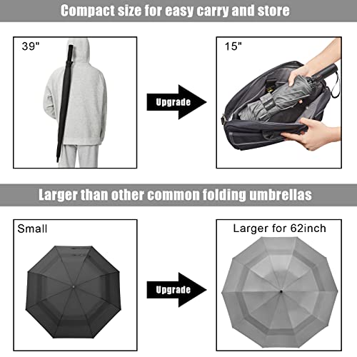 G4Free 62 Inch Large Golf Umbrella Compact Reverse Travel Umbrella 10 Ribs Windproof For Rain Double Canopy Automatic Open Close (Grey) #TOP5