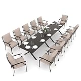 Gotland 14 Piece Outdoor Dining Table and Chairs for 12, with 2 Rectangular Patio Dining Table with Umbrella Hole, Metal Modern Outdoor Patio Set, Lawn Garden Outdoor Table and Chairs