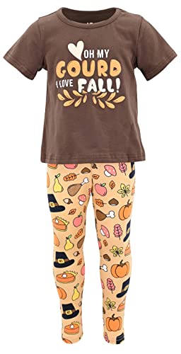 Image of Unique Baby 2 Piece Girls Printed Leggings Outfit with Short Sleeve Shirt Kid and Toddler Clothes Set
