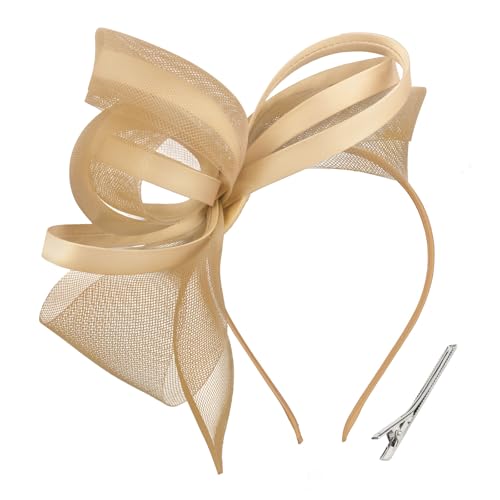 Uintoon Gold Fascinators Hats for Women Fascinator Headband Womens Tea Party Hat Derby Hats for Cocktail Wedding Fancy Dress Party 1920s Accessories for Women