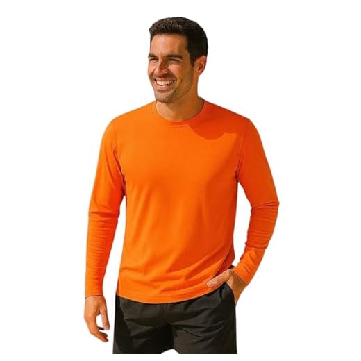 Camiseta PROTEÇÃO SOLAR UV 50+ Masculina Manga Longa Térmica Fitness Academia Corrida Praia Verão 247 (BR, Alfa, P, Regular, Laranja)