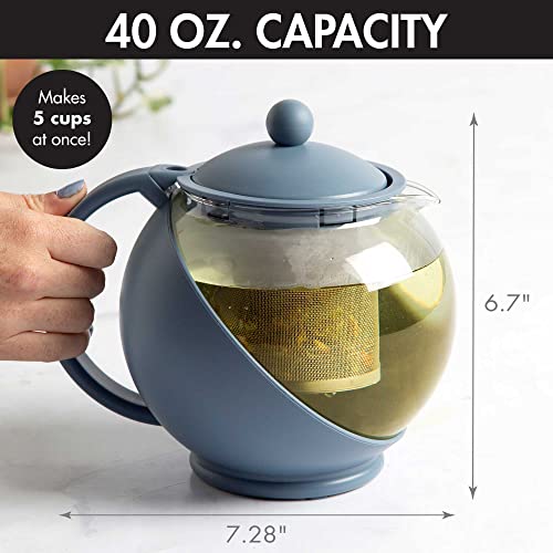 Image of Primula Half Moon Teapot with Removable Infuser, Glass Tea Maker with Reusable Fine Mesh Stainless Steel Filter, Dishwasher Safe, 40-Ounce, Blue (Pack of 6)